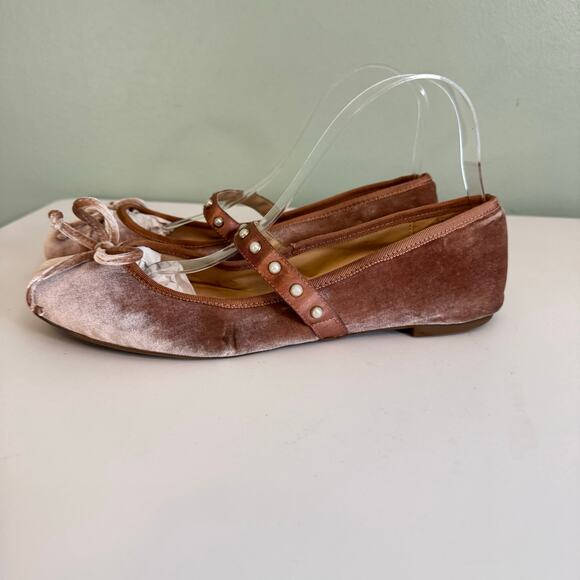 Jessica Simpson Lomanna Velvet Ballet Flat Shoes 9 Pink Bow Slip On Square Toe - Picture 13 of 15